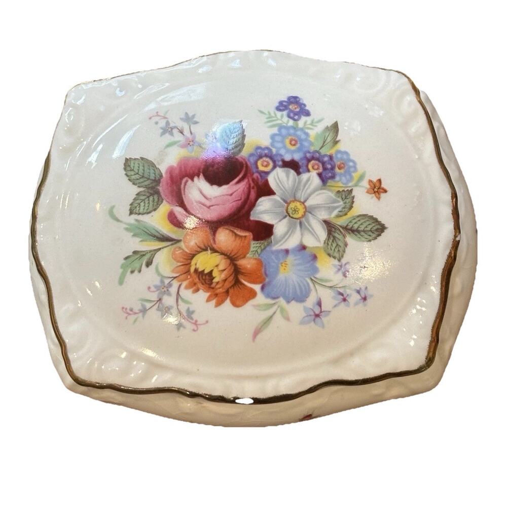 Vtg England James Kent Old Foley Staffordshire Lidded Vanity Trinket Floral Box
